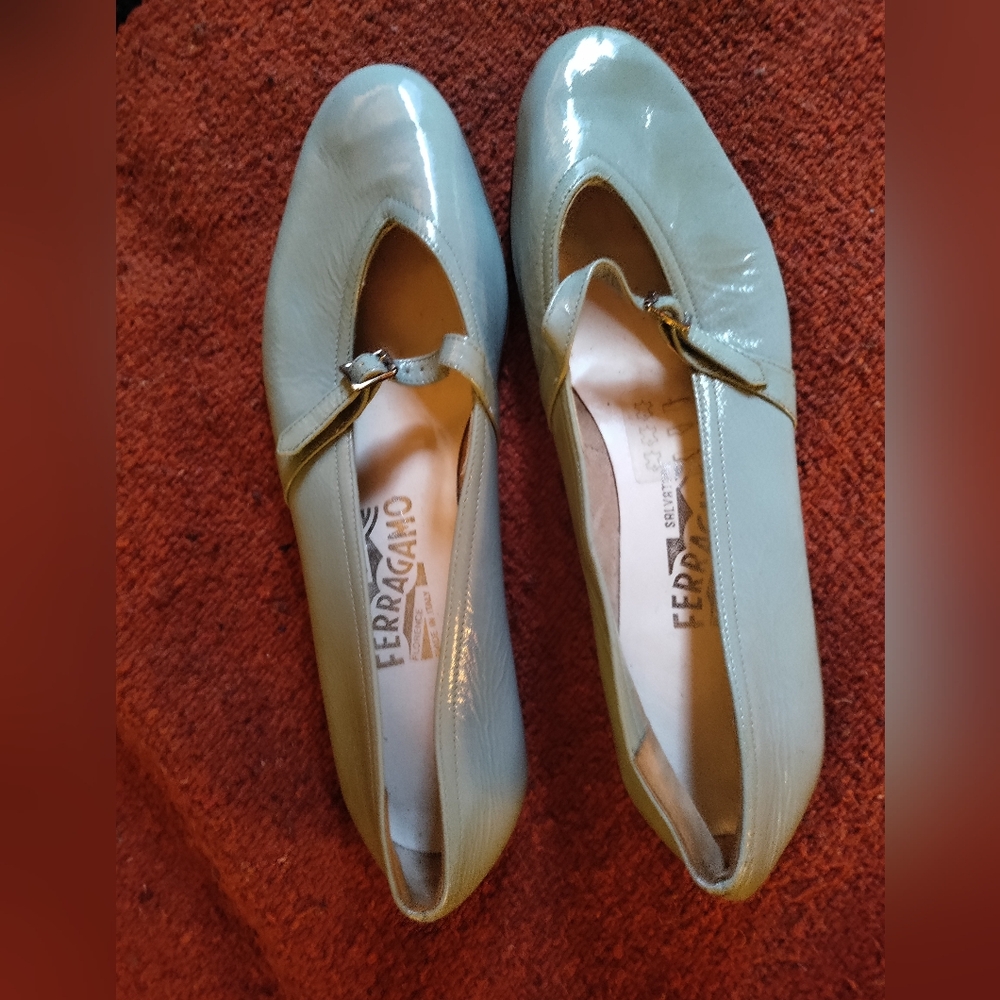 Salvatore Farragamo Light Blue Patent Audrey Ballet Flats Women's Size 6.5